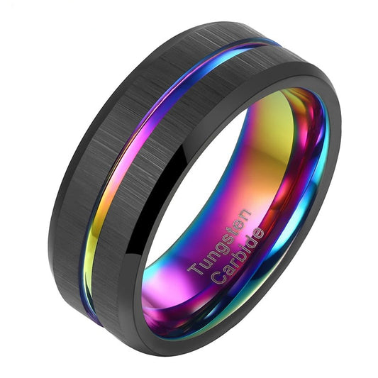 Tungsten Carbide Black Wedding Band Rainbow