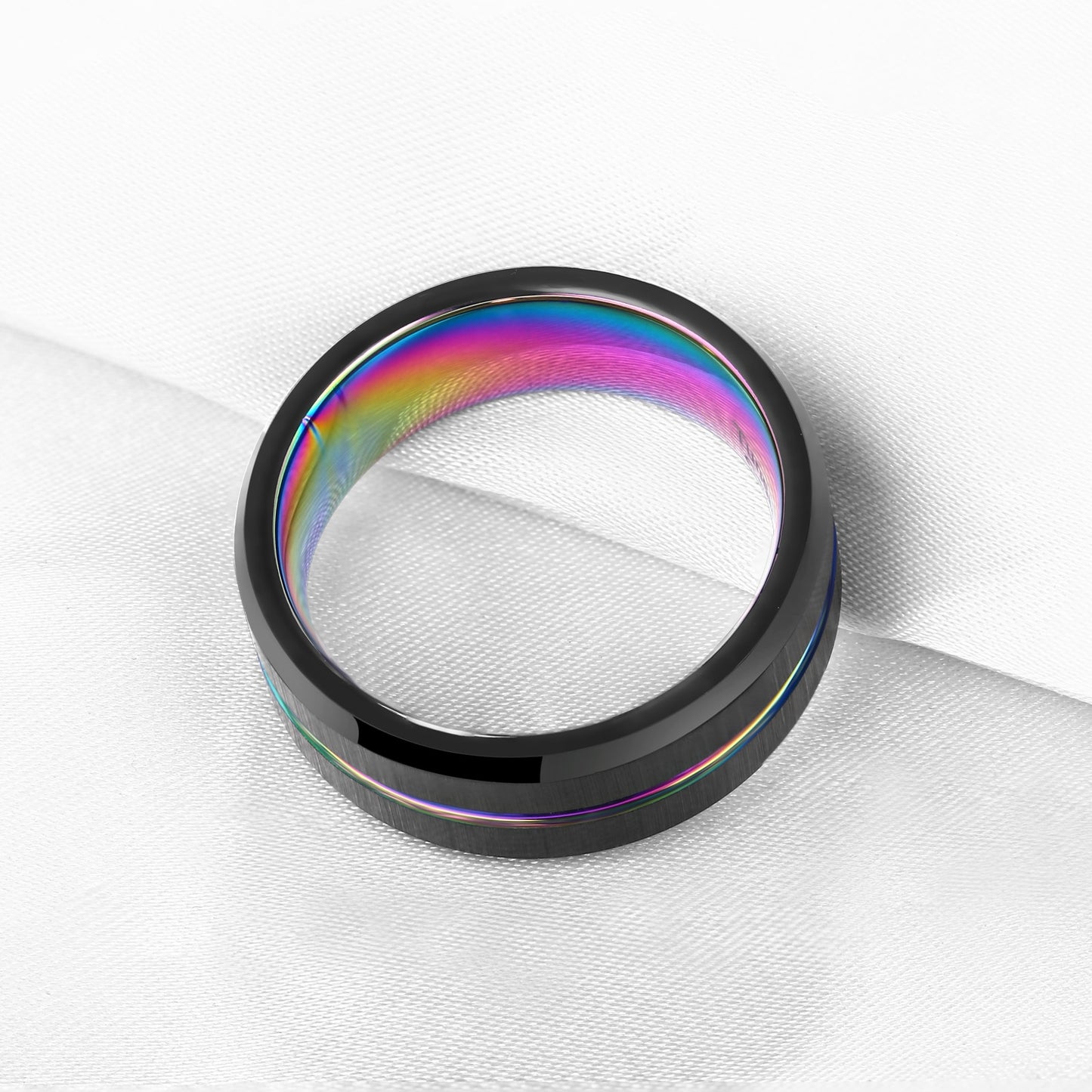 Tungsten Carbide Black Wedding Band Rainbow