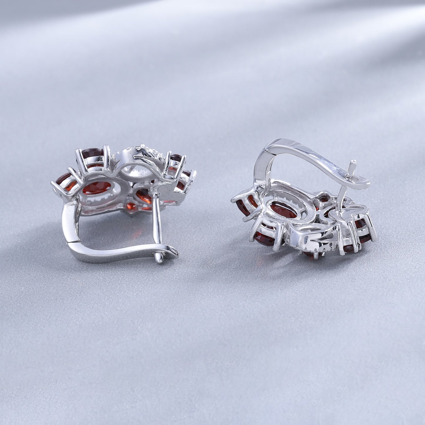 Natural Red Garnet Vintage Flower Jewelry Set 925 Sterling Silver Gemstone Earrings Ring Set For Women
