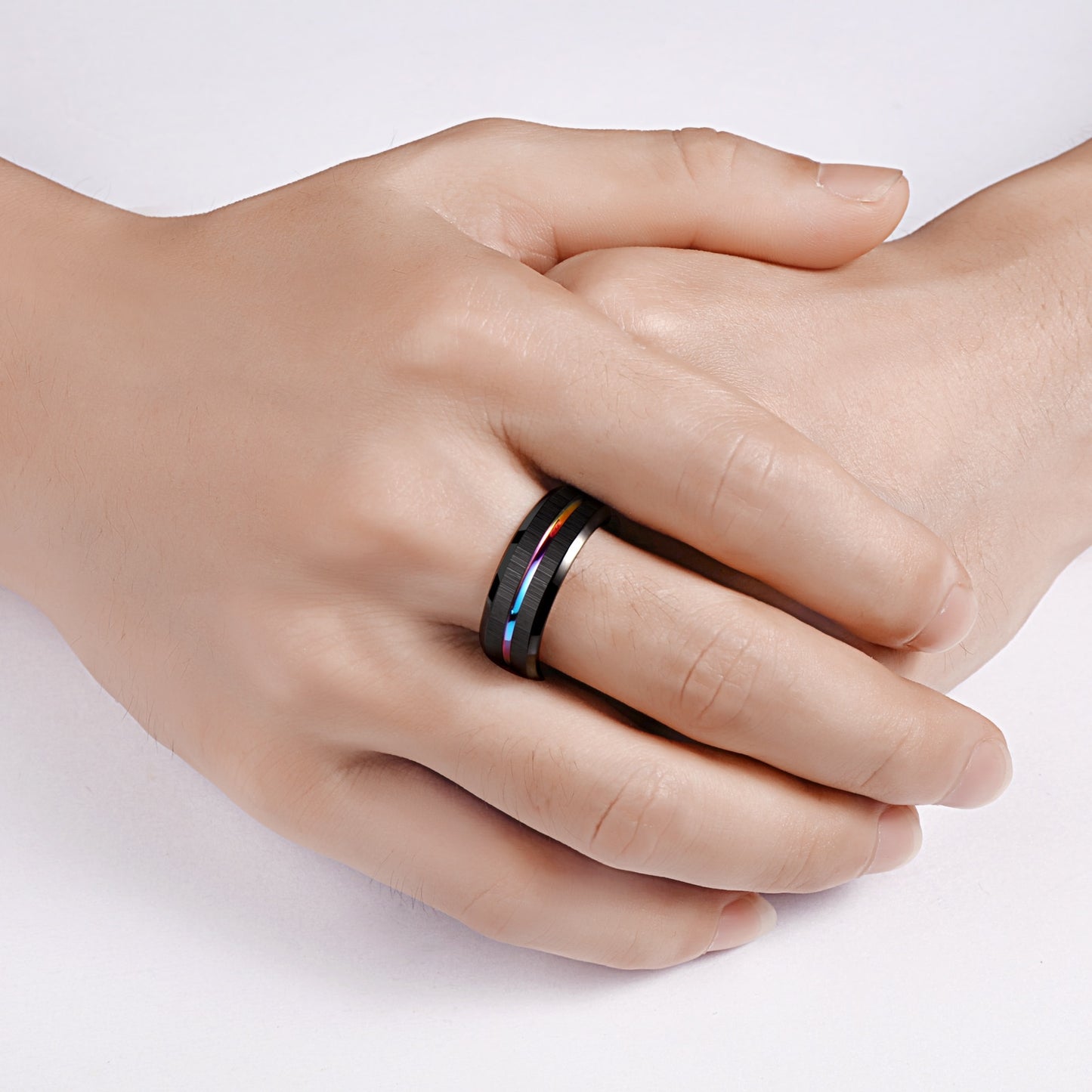 Tungsten Carbide Black Wedding Band Rainbow