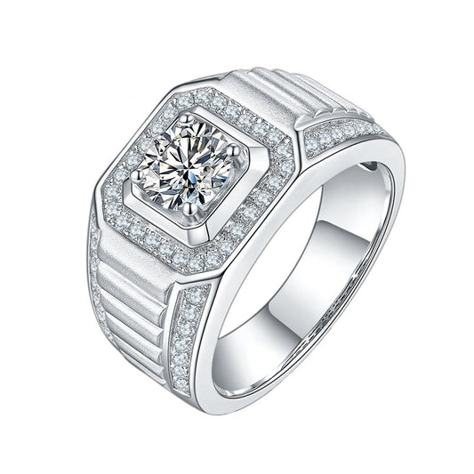 925 Sterling Silver White Gold Plated Moissanite Ring For Men 1.0Ct 6.5mm Moissanite Diamond Men Wedding Ring