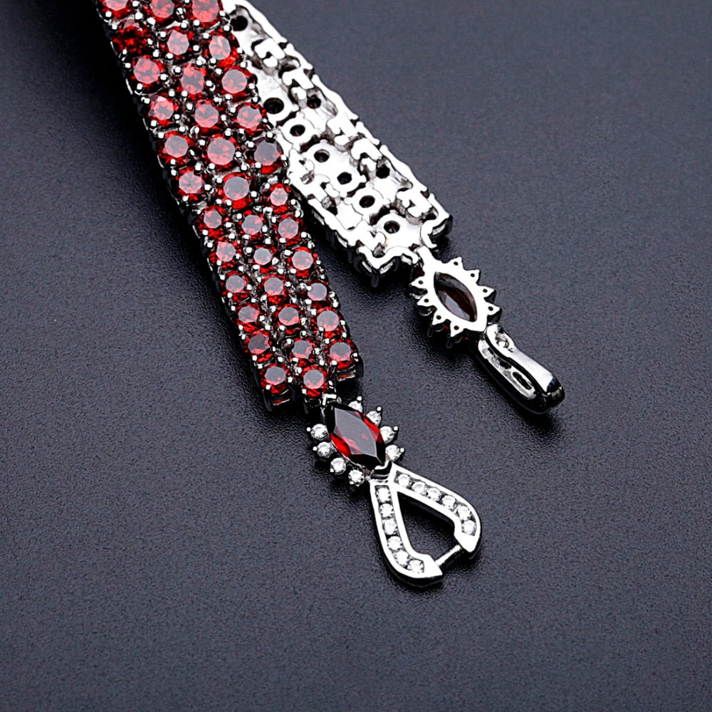 Natural Red Garnet Gemstone Bracelet Genuine 925 Sterling Silver Bracelets  30.80Ct