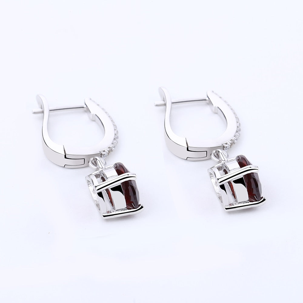 Natural Red Garnet Drop Earrings Solid 925 Sterling Silver Fine Jewelry 4.31Ct