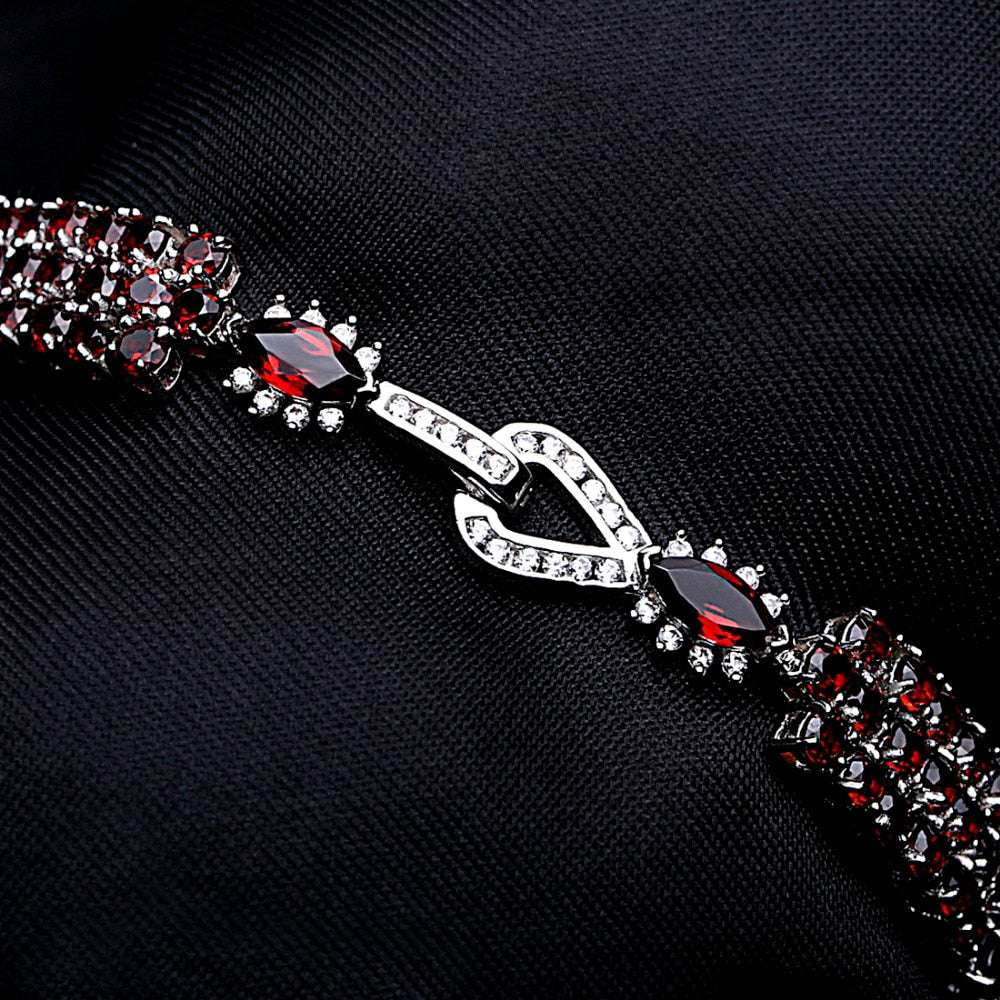 Natural Red Garnet Gemstone Bracelet Genuine 925 Sterling Silver Bracelets  30.80Ct