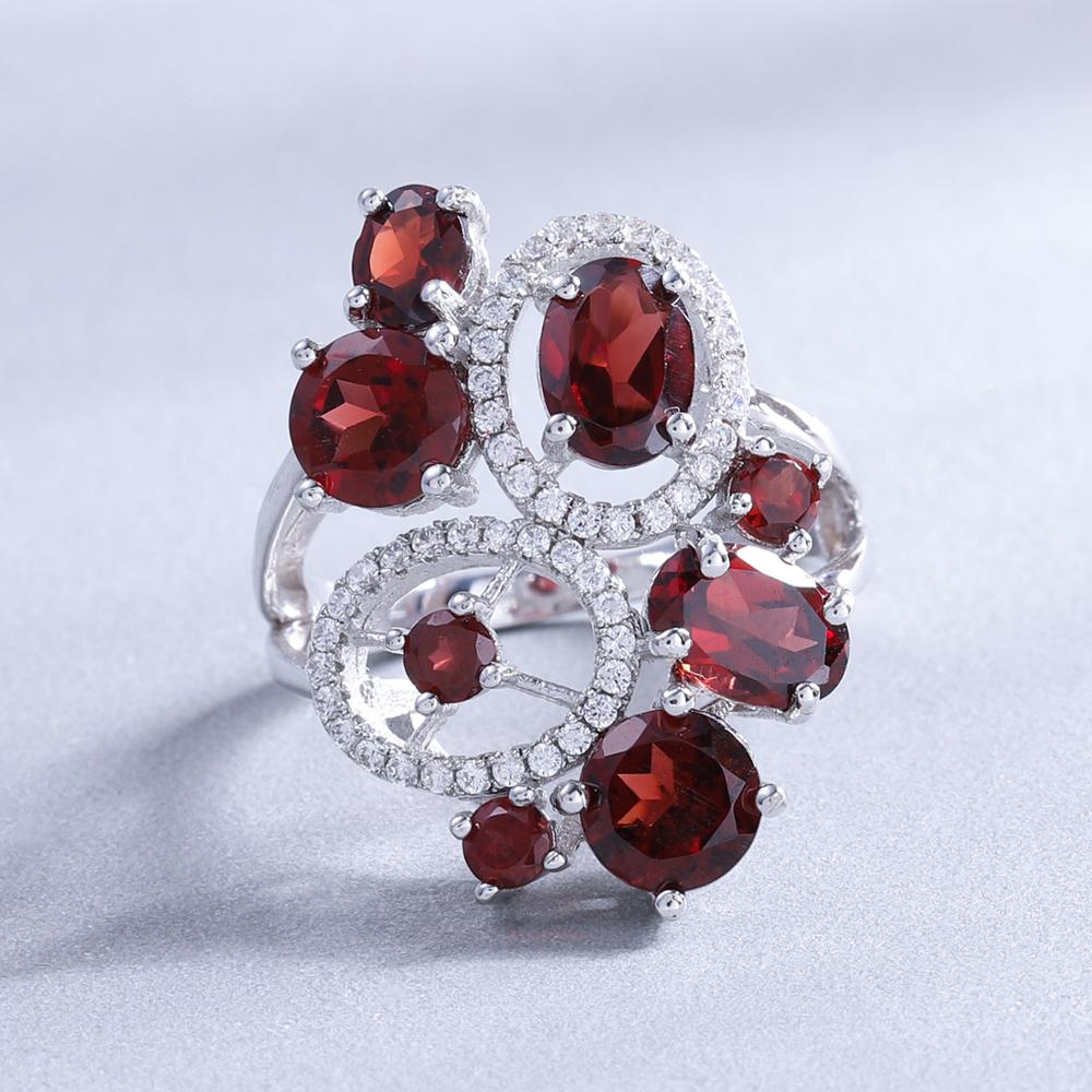 Natural Red Garnet Vintage Flower Jewelry Set 925 Sterling Silver Gemstone Earrings Ring Set For Women