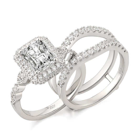 Grand 1.8Ct AAAAA Grade CZ Radiant Cut Wedding Ring Set for Women Solid 925 Sterling Silver Detachable Guard Band