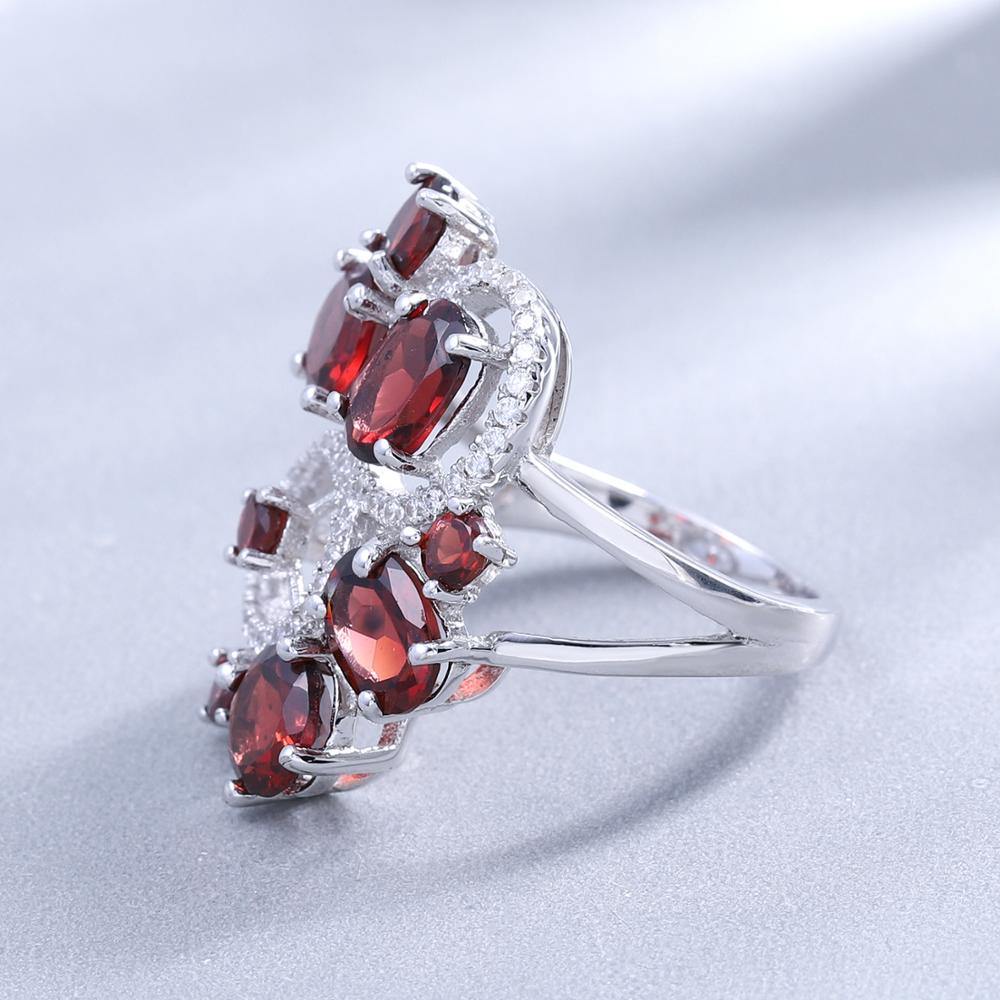 Natural Red Garnet Vintage Flower Jewelry Set 925 Sterling Silver Gemstone Earrings Ring Set For Women