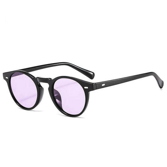 Fashion Vintage Round Sunglasses Men Brand Design Rivet Frame Purple Lens Retro Circle Sunglasses