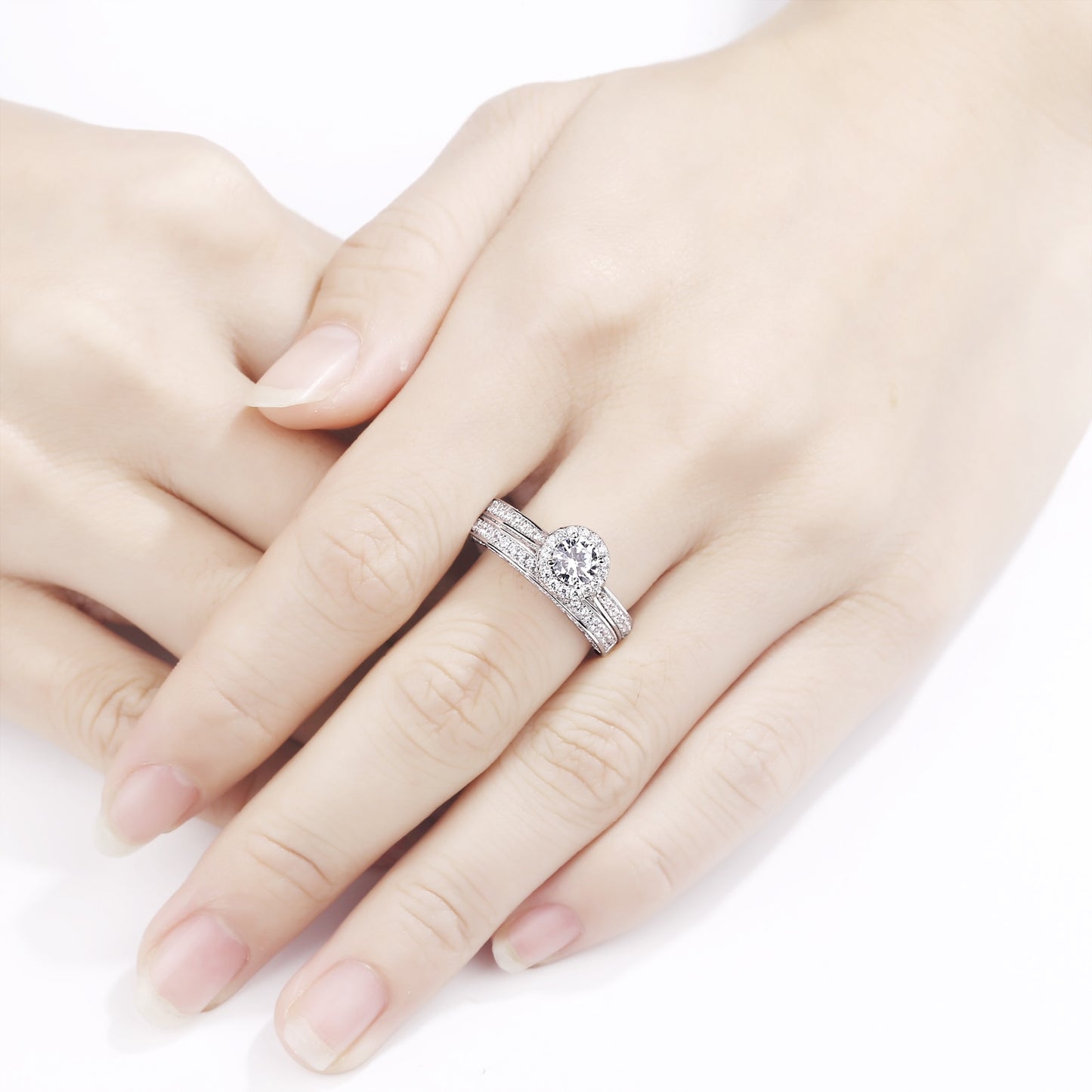 2.4Ct Round White Wedding & Engagement Ring Set 925 Sterling Silver
