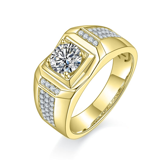 925 Silver Mens Engagement Rings Round 1.0 Ct. 6.5mm Men Moissanite Diamond Cluster Ring