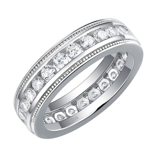 Genuine 925 Sterling Silver Wedding Rings for Men Circle Around Round Cut AAAAA Cubic Zircon
