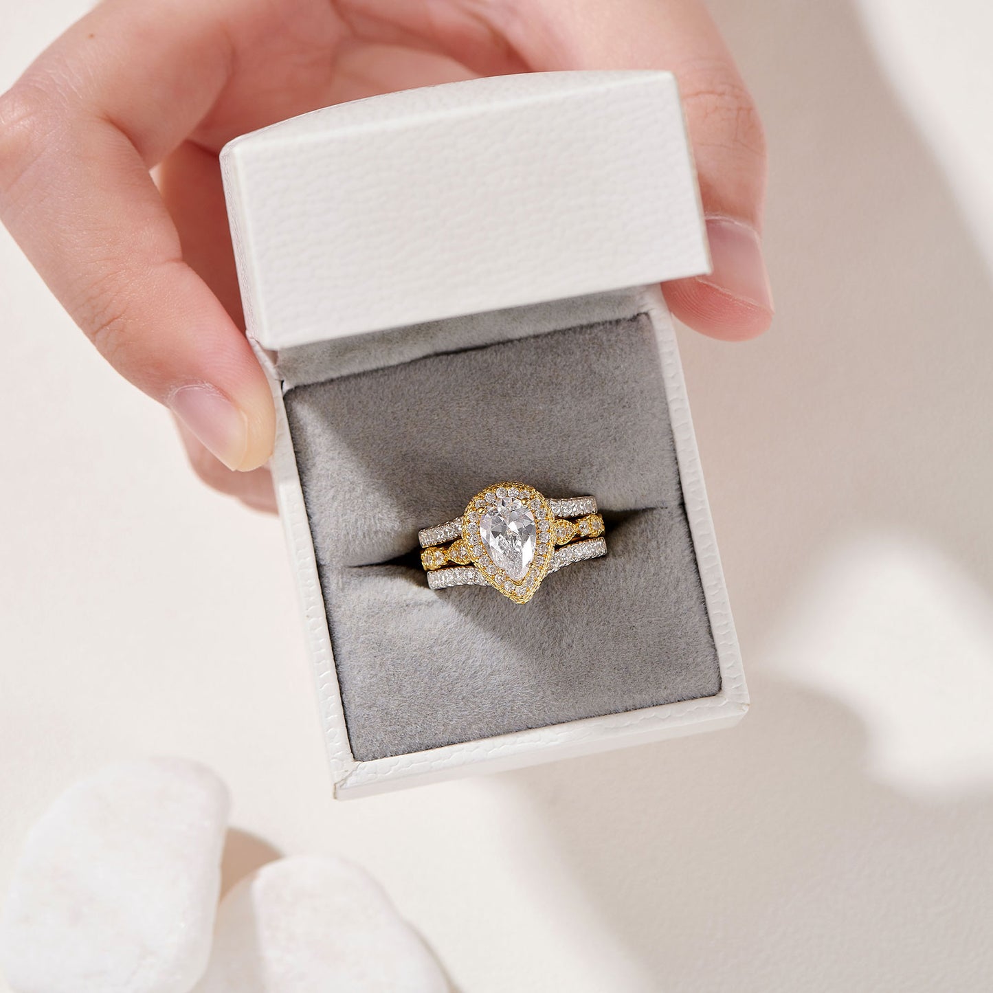 Yellow Rose Gold Engagement Ring Set 925 Sterling Silver Adjustable Enhancer Band Simulated Diamond CZ Romantic Jewelry