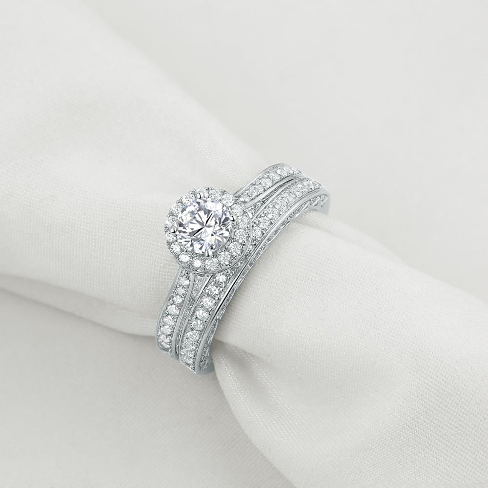 2.4Ct Round White Wedding & Engagement Ring Set 925 Sterling Silver